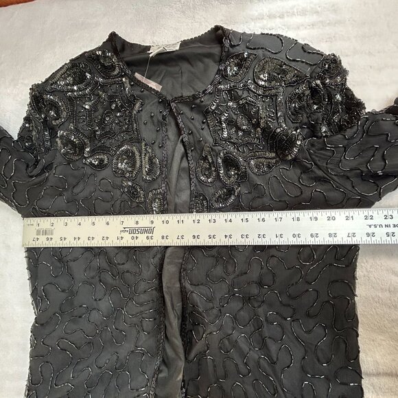 Vintage JMD New York Womens Black Silk Sequin Beaded Evening Jacket Cape XL New - Picture 6 of 7